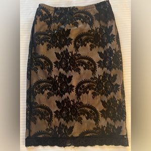 SHAPE FX Lace Overlay Bodycon Skirt Black Tan Size XS